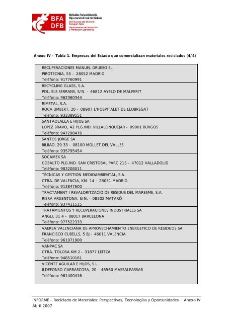 Reciclado de Materiales: Perspectivas, Tecnologías y ... - Bizkaia 21
