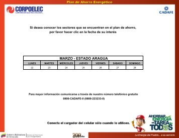 Plan de Racionamiento Eléctrico semana 22 al 28 de Marzo