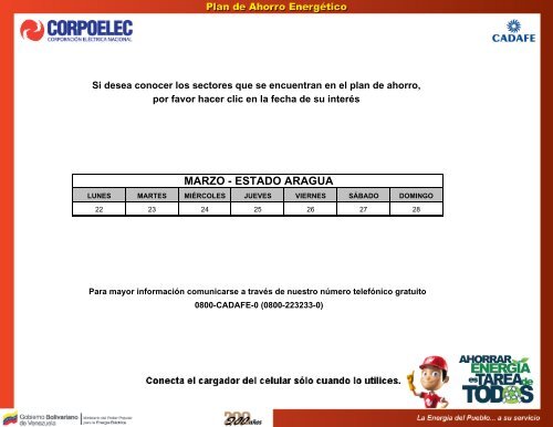 Plan de Racionamiento Eléctrico semana 22 al 28 de Marzo