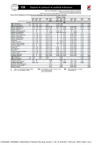 Fahrplan Li. 129 Diepholz - Lembruch - Lemförde