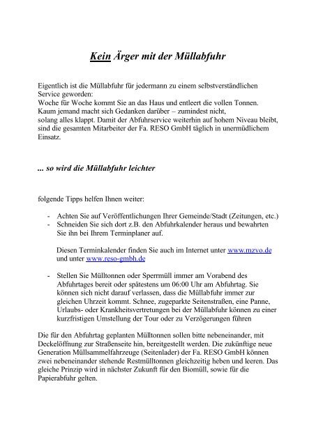 Kein Arger Mit Der Mullabfuhr Reso Gmbh