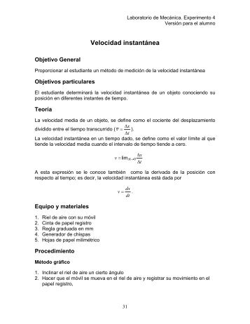 Velocidad instantánea - Departamento de Física