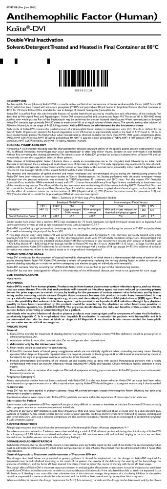 Antihemophilic Factor (Human) - Koate-DVI - Double Viral Inactivation