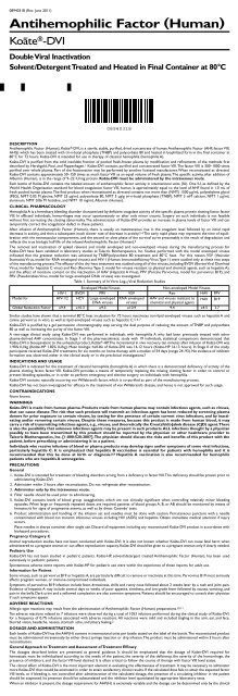 Antihemophilic Factor (Human) - Koate-DVI - Double Viral Inactivation