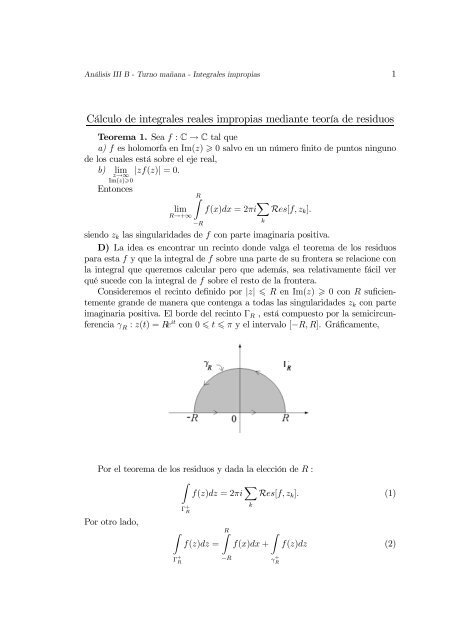 integrales impropias mediante teoría de residuos
