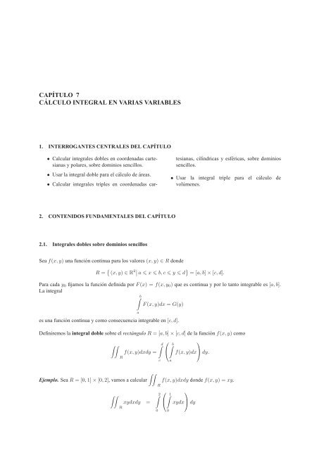 CAPÍTULO 7 C ´ALCULO INTEGRAL EN VARIAS VARIABLES