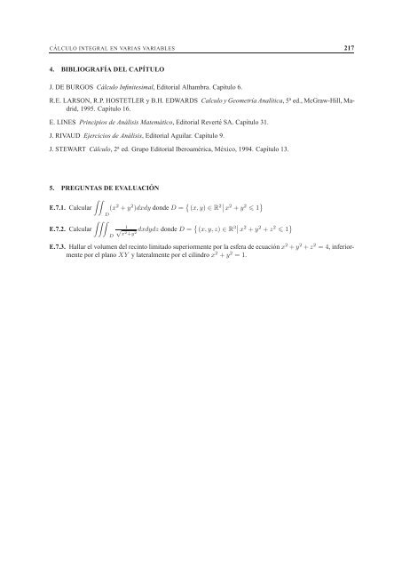 CAPÍTULO 7 C ´ALCULO INTEGRAL EN VARIAS VARIABLES