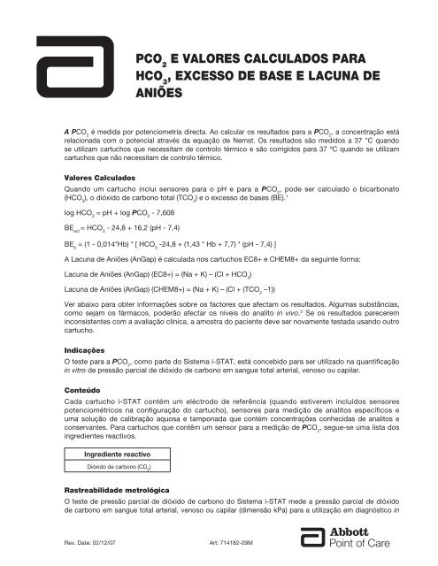 PCO e valOres CalCuladOs Para HCO , exCessO de Base e laCuna ...