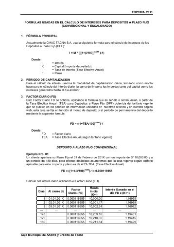 Formulas - Caja Municipal de Ahorro y Crédito Tacna