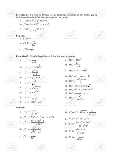 Ejercicio 6.1. Calcular la derivada de las funciones siguientes en los ...