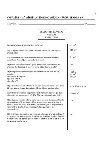 CAP/UERJ – 2ª SÉRIE DO ENSINO MÉDIO – PROF. ILYDIO SÁ