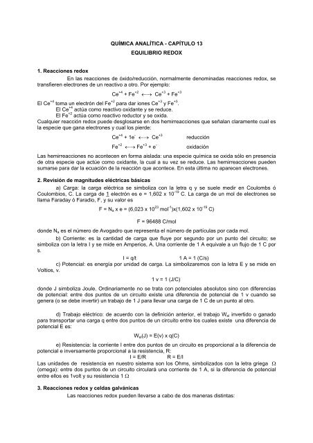 QUÍMICA ANALÍTICA - CAPÍTULO 13 EQUILIBRIO REDOX 1 ...