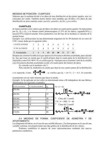 MEDIDAS DE POSICIÓN : CUARTILES Sabemos que la mediana ...