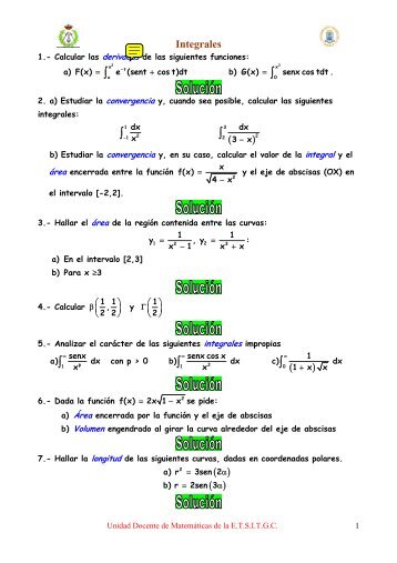 Ejercicios resueltos de Integrales - E.T.S.I.T.G.C.