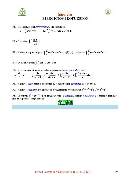 Ejercicios resueltos de Integrales - E.T.S.I.T.G.C.