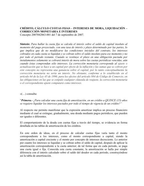 CRÉDITO, CÁLCULO CUOTAS FIJAS - Superintendencia ...
