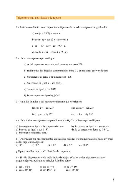 Ejercicios repaso trigonometria - IES Jovellanos