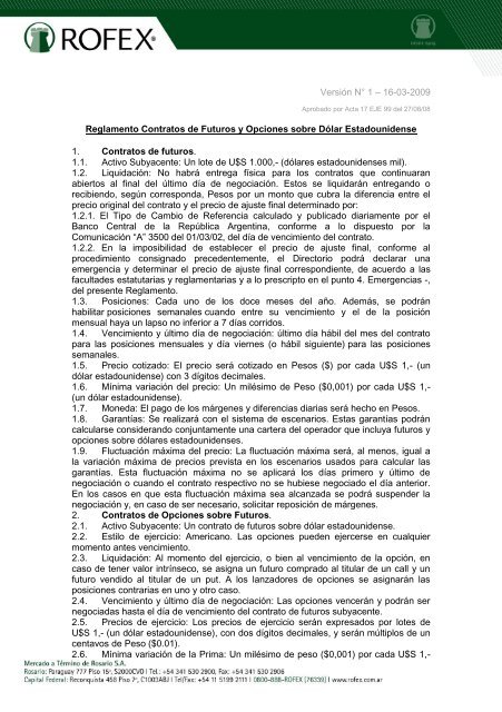 Reglamento Contratos de Futuros y Opciones sobre Dólar ... - Rofex
