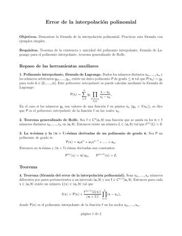 Error de la interpolación polinomial - Egor Maximenko, Apuntes y ...