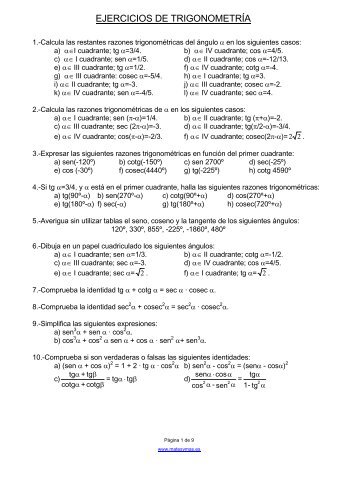 EJERCICIOS DE TRIGONOMETRÍA - matesap