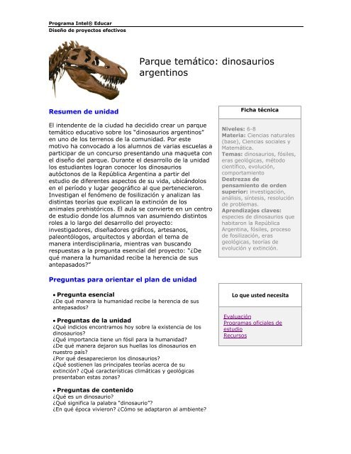 Parque temático: dinosaurios argentinos - Intel