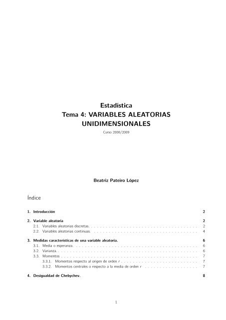 ESTADÍSTICA - Departamento de Estatística e Investigación Operativa