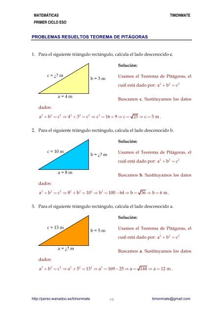 Ejercicios resueltos del teorema de Pitágoras