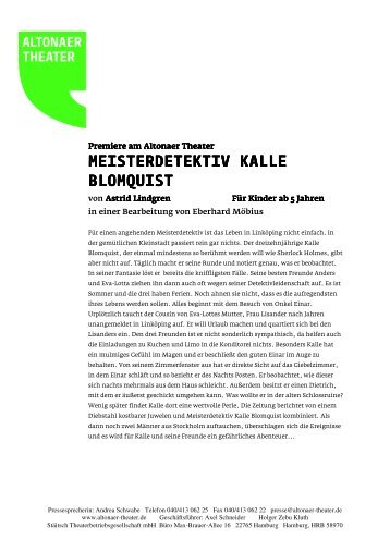 MEISTERDETEKTIV KALLE BLOMQUIST ... - Altonaer Theater