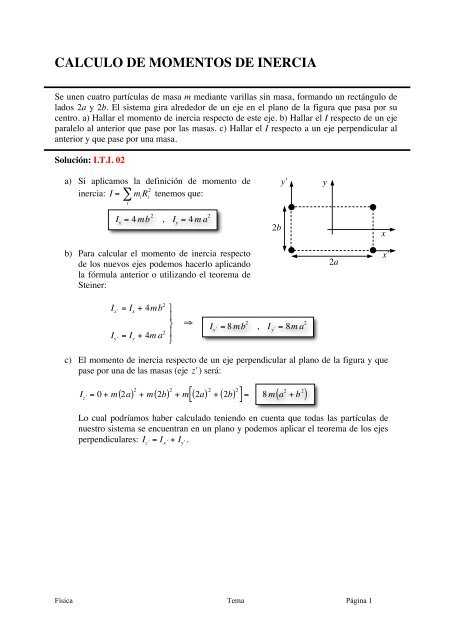 CALCULO DE MOMENTOS DE INERCIA