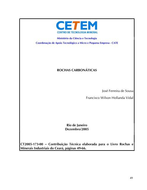 ROCHAS CARBONÁTICAS José Ferreira de Sousa ... - Cetem