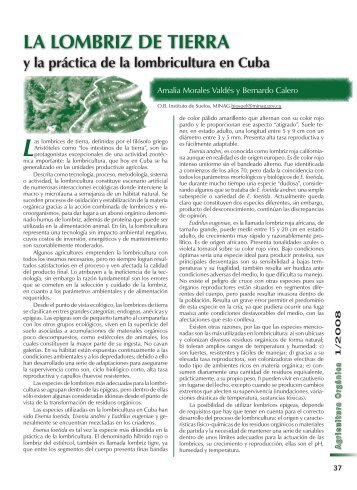 La lombriz de tierra y la práctica de la lombricultura en Cuba.