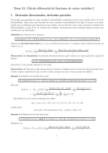 Tema 13: Cálculo diferencial de funciones de varias variables I