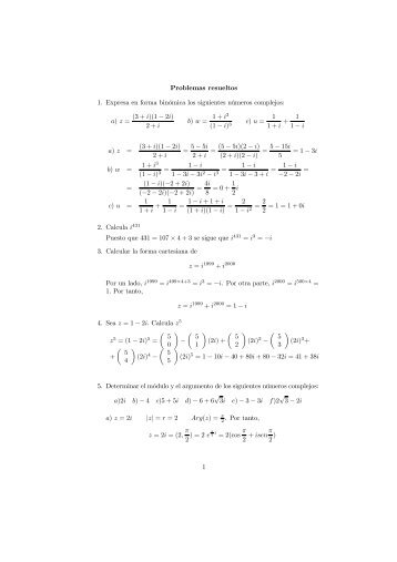 Problemas. Números complejos - Blog Grado Ciencias del Mar