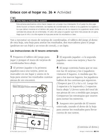 Enlace con el hogar no. 26 H Actividad - The Math Learning Center