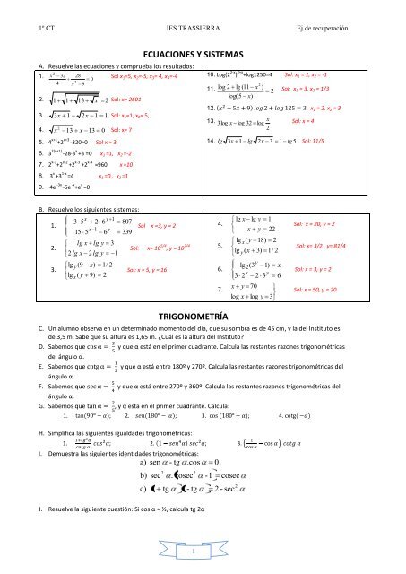 ECUACIONES Y SISTEMAS TRIGONOMETRÍA - tras-matematicas