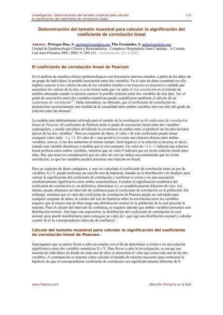 Determinación del tamaño muestral para calcular la ... - Fisterra