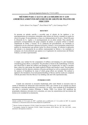 Método para calcular las rigideces y los amortiguamientos