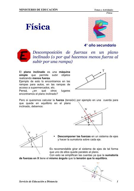 Las fuerzas en un plano inclinado - Escritorio del Alumno