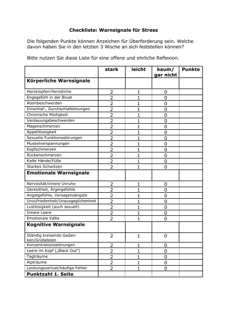 Checkliste Warnsignale Fur Stress Die Folgenden Lvr Klinik Bonn