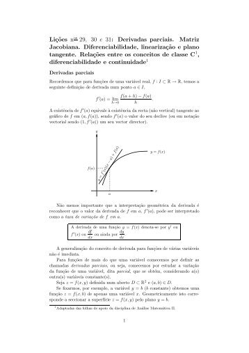 Liç˜oes nos 29, 30 e 31: Derivadas parciais. Matriz Jacobiana ...