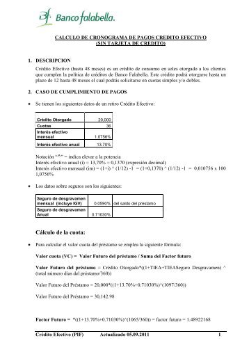 CALCULO DE CRONOGRAMA SUPERCASH - Banco Falabella