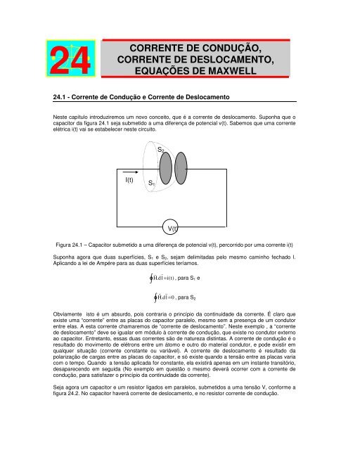 jj 24 corrente de condução, corrente de deslocamento, equações