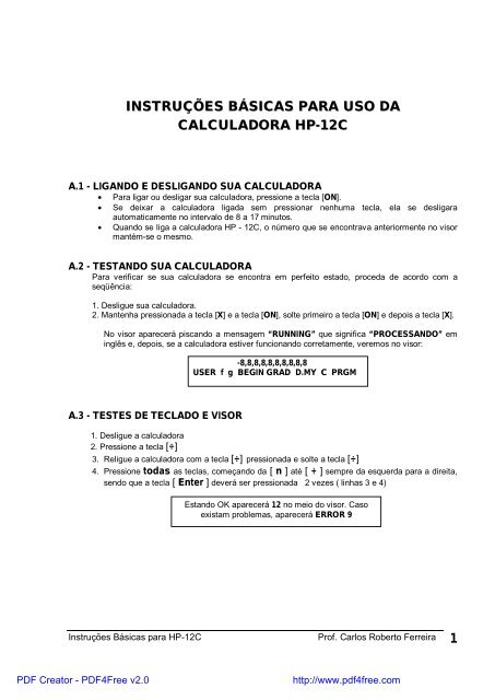 1 instruções básicas para uso da calculadora hp-12c - Unisalesiano