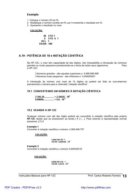 1 instruções básicas para uso da calculadora hp-12c - Unisalesiano