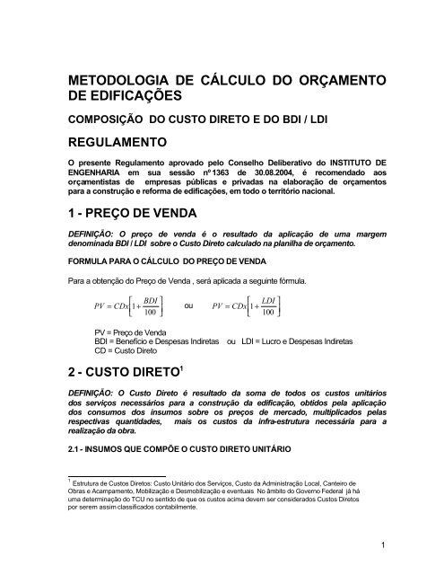 METODOLOGIA DE CÁLCULO DO ORÇAMENTO ... - Sinduscon-PR