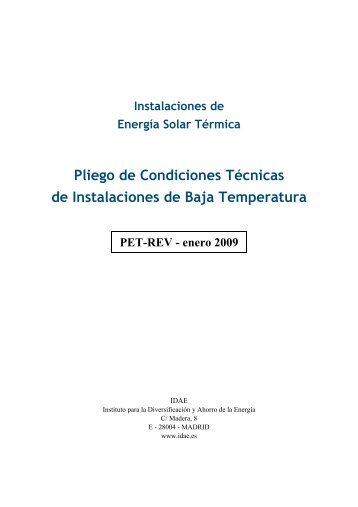 Pliego de Condiciones Técnicas de Instalaciones de Baja - IDAE