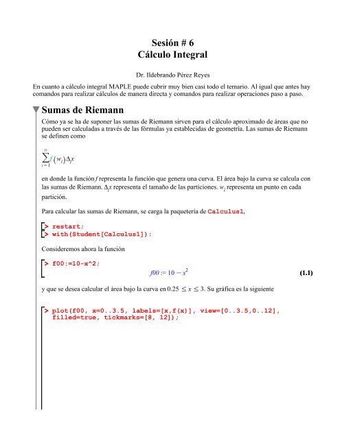 Sesión # 6 Cálculo Integral Sumas de Riemann