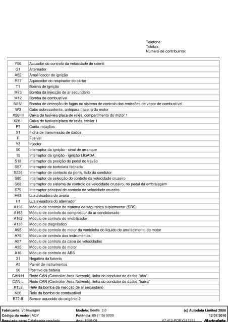 Telefone: Telefax: Número de contribuinte: Y56 Actuador ... - ecocar