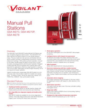 Vigilant Data Sheet M85001-0279 -- Intelligent Manual Pull ... - Centry