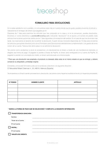 FORMULARIO PARA DEVOLUCIONES - treceshop